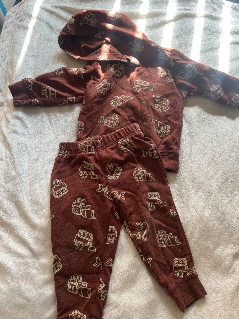 Carter's Brown Robot Print Hoodie & Pants Matching Set